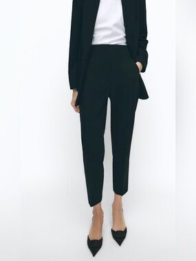 Zara Black High-Rise Tailored Trousers